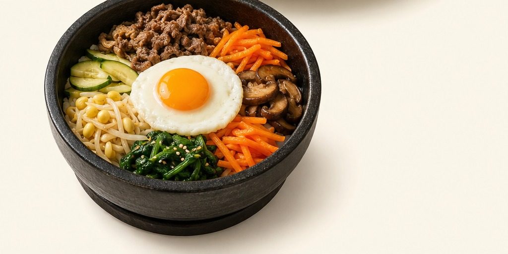 Koreanisches Bibimbap mit Rindfleisch und Spiegelei