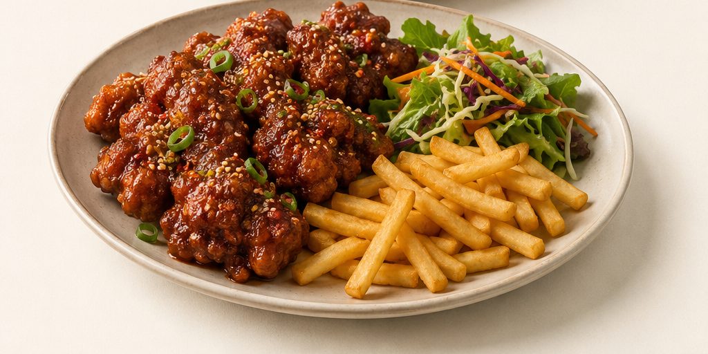 Panda-Spezial-Menü mit knusprigem Hähnchen und Pommes
