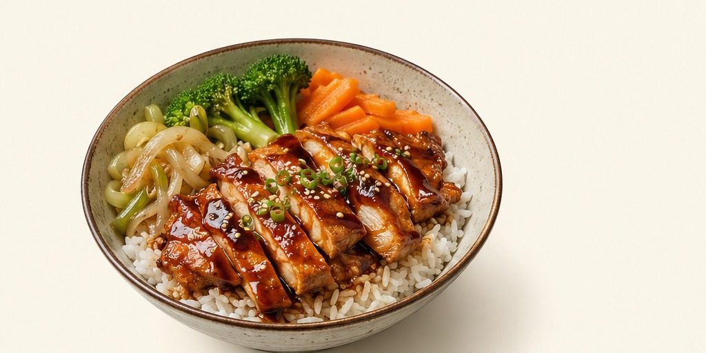 Teriyaki-Hähnchen-Don mit Gemüse